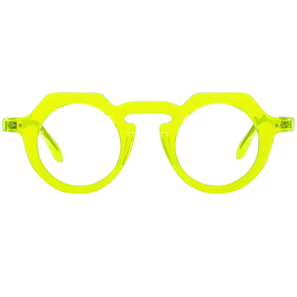 F02311G Montura óptica redonda de acetato de color agradable Diseño único para gafas Feliz unisex