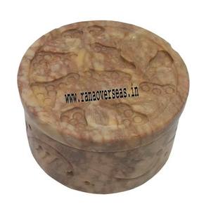 Boîte à bijoux ronde en pierre de savon sculptée à la main pour femmes, décor de Table, organisateur fait à la main, boîte à bibelots - Product Image 2