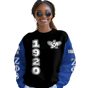 Zeta Phi เสื้อสเวตเตอร์คอกลมปักลายสำหรับสตรีรุ่นเบต้าเสื้อสวมหัวสีน้ำเงิน1920สวมหัวมีตัวอักษรกรีก - Product Image 4