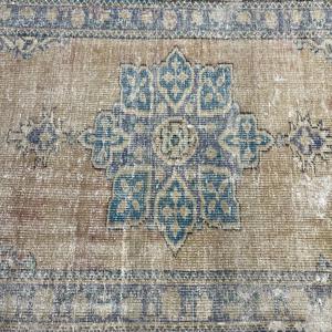 3.5x6.6 ft Turkish Rug, Vintage Accent Rug, <b>Brown</b> Check <b>Wool</b> Rug - Product Image 5