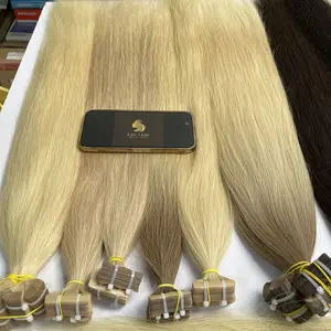 अदृश्य वर्जिन मानव बाल हल्के रंग सीधे स्टाइल जीनियस वेट बाल एक्सटेंशन में अदृश्य टेप 100 मानव बाल