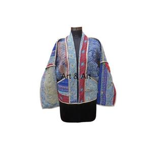 Handmade Vintage Reversible Kantha Jackets for Women Traditional Indian Embroidery Knitted Cotton Various Colors Autumn Logo - Product Image 1