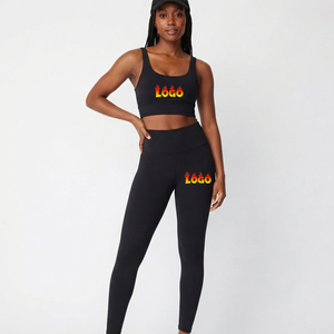 Conjunto Deportivo de 2 Piezas para Mujer, Color Negro, Ropa de Yoga, Ajuste Delgado, Suave, Elástico, Top Corto y Leggings para Correr y Yoga - Product Image 1