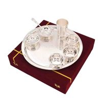 Service de table 7 pièces en laiton pur Vaisselle ou vaisselle comprenant une boîte en velours rouge Article de cadeau plaqué argent incroyable