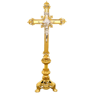 Brass Standing Crucifix CF1002 for <b>Candles</b> Elegant Religious Decor - Product Image 1