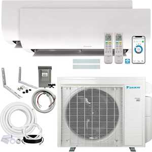 PRÊT À EXPÉDIER Climatiseur mini-split 2 zones 18 000 BTU, système de pompe à chaleur avec kit d'installation et support mural - Product Image 1