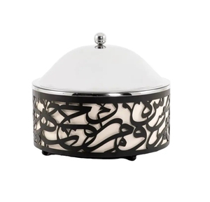 Premium Black Wooden Hot <b>Pot</b> <b>with</b> a Stylish Silver Hammered <b>Lid</b> Round Luxury Casserole Warm Food Presentation in Hotels and Home - Product Image 2