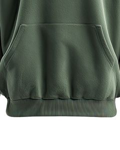 Sudadera con capucha verde oliva de gran tamaño para hombre con bolsillo canguro diseño de hombro caído ropa de calle informal de lana suave - Product Image 5