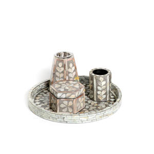 Kinghandicraft Artisanat, incrustation de nacre, écologique, 100% naturel, plateau, boîte, ensemble de brûleur d'encens, mop mubkhar, cadeau de Ramadan - Product Image 3