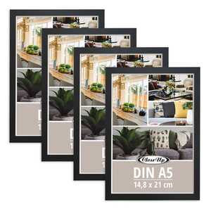 ชุดกรอบรูปไม้เรียบง่าย 4 ชิ้น ขนาด 14.8 x 21 ซม. (DIN A5) สีดำ ตกแต่งด้วยลายสลัก สำหรับแสดงภาพถ่าย - Product Image 3