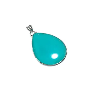 Vente chaude Poire Forme Amazonite Pierre Précieuse Pierre Naturelle 925 Pendentif En Argent Sterling Bleu Amazonite Cabochon Pedant ODM OEM - Product Image 1