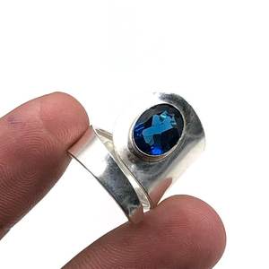 Natural London Blue Topaz Gemstone 925 Sterling Silver <b>Band</b> Ring December Birthstone Jewelry Gift For Women - Product Image 1