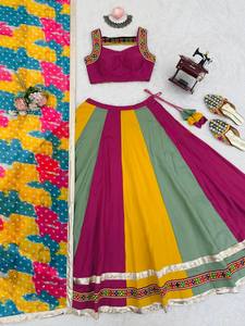 LANCEMENT DU NOUVEAU FESTIVE WEAR LEHENGA CHOLI AVEC TISSU DUPATTA RAYON LOURDE AVEC FIL GAMTHI TRAVAIL AVEC VRAI MIROIR - Product Image 5