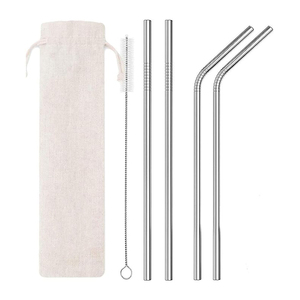 Vente en gros d'ensemble de pailles en acier inoxydable réutilisables droites et courbées de luxe écologiques paille en métal pour boire avec emballage en boîte - Product Image 1