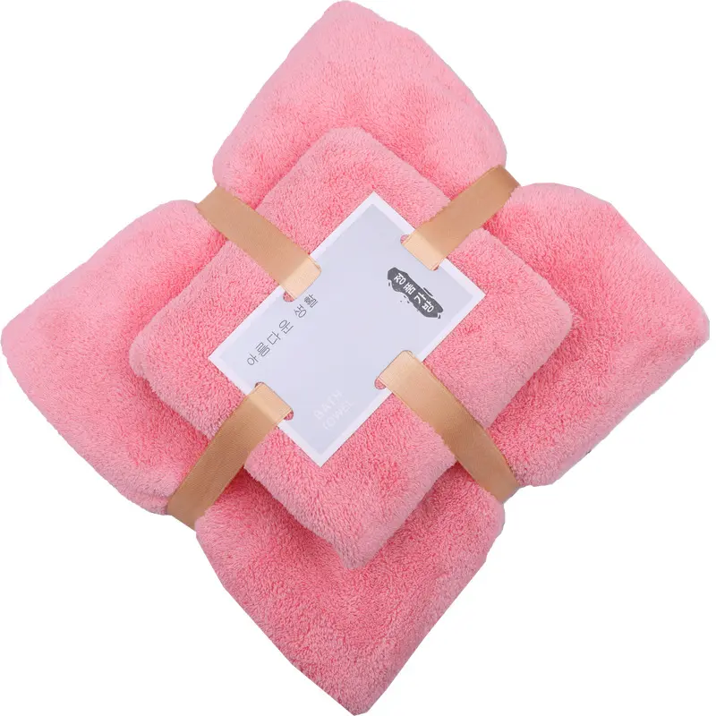 BT60 set handuk mandi, handuk mandi mikrofiber kamar mandi bulu karang merah muda sangat menyerap warna-warni mewah dengan desain untuk handuk