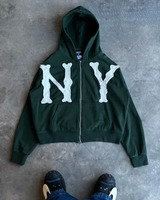 Nouvelle Arrivée 2024 – Sweat à Capuche Zippé Brodé Visage Pleurant pour Homme – Veste Unisexe Effet Vieilli Style Hip Hop Rock Décontracté Hiver Imperméable