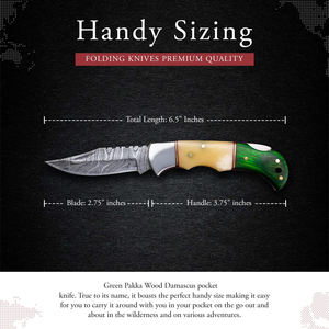 Offre Spéciale beaux couteaux de poche de couteau pliant en acier damas faits à la main avec manche en bois de couleur cuir. - Product Image 3