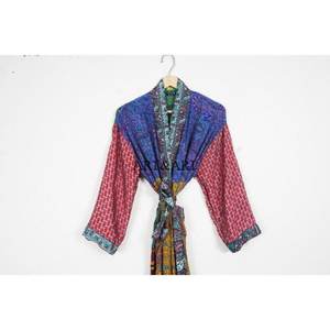 Top Selling Pure Sari Silk Printed Elegant V-neck Kimono <b>Robe</b> Adjustable Belt Loop Soft Breathable Casual Wear Dress for <b>Women</b> - Product Image 2