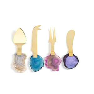 High Quality Stainless Steel <b>Blades</b> 4 Piece Cheese <b>Knife</b> Set Featuring Polished Unique Natural Resin Slice Handles Dishwasher - Product Image 4