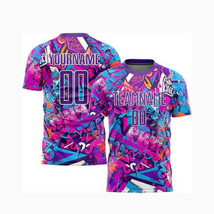 ชุดเสื้อฟุตบอลสีม่วงน้ำเงินแบบกำหนดเอง ชุดยูนิฟอร์มฟุตบอลแขนสั้น เสื้อกีฬาทีมและกางเกงขาสั้นแบบกำหนดเองพร้อมชื่อและหมายเลข - Product Image 1
