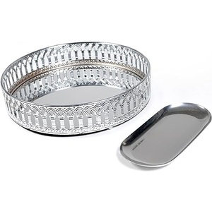 Produit exclusif Plateau de service rond noir métallique élégant avec plateau décoratif de table à manger fini de haute qualité - Product Image 4