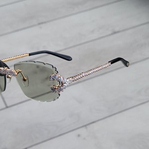 Luxury Rose Gold Rimless Crystal Rectangle Sunglasses for Women UV400 Designer Green Gradient Fashion <b>Eyewear</b> - Product Image 5