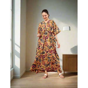 Caftán para Mujer Twilight Garden, Talla Única, Tejido Suave, Mangas Largas, Cuello en V, Corte Holgado - Product Image 3