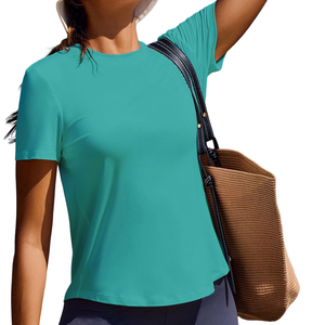 เสื้อยืดผ้าโพลีเอสเตอร์สำหรับผู้หญิงเสื้อยืดผ้าโพลีเอสเตอร์สัมผัสนุ่มพิเศษระบายอากาศได้ดีพิมพ์ลายออกแบบได้ตามที่ต้องการ - Product Image 5