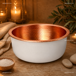 Bassin de pédicure rond en cuivre, extérieur blanc, fait main, pour spa, avec drainage sans tuyauterie, modèle NJC-7503PC - Product Image 3