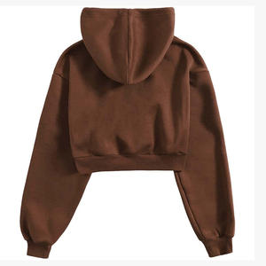 Pantalon de survêtement et haut court à capuche ensemble femmes haute qualité coton fermeture éclair sweats à capuche courts femmes sweat surdimensionné personnalisé - Product Image 3