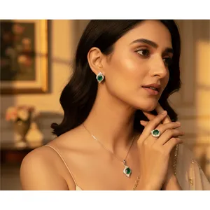 Juego de Joyería de Plata 925 con Esmeralda Natural para Mujer, Aretes y Colgante Chapados en Oro para Boda, Tipo Religioso, TODO - Product Image 1