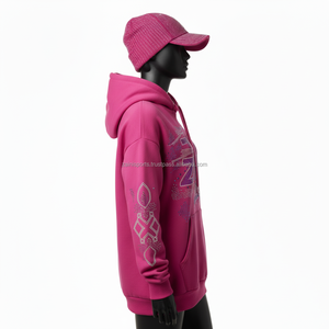 Luxury 320 GSM Women <b>Hoodie</b> Cotton Fleece Fabric <b>Pink</b> Color Sparkling Rhinestone Custom Logo Fashion Wear women's basics <b>Hoodie</b> - Product Image 3