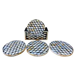 Handmade Classic Natural <b>Wood</b> <b>Coaster</b> Set 20 Pcs with 3 5 4 Inches Custom Bone and Brass Inlay Made in India - Product Image 4