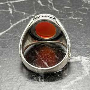 Ottoman Style Men's Sterling Silver <b>Ring</b> with Red Agate Handmade Masculine Turkish Jewelry Oval-shaped Carnelian <b>Statement</b> <b>Ring</b> - Product Image 6