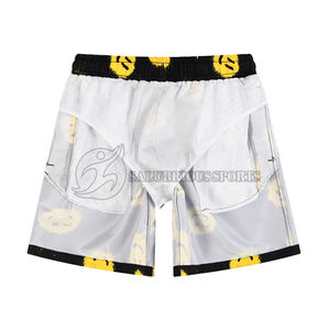 <b>Men's</b> Cotton <b>Shorts</b> with Double Layer Drawstring Closure Summer for Smiley Face Design Eco-Friendly Sublimation Solid <b>Pattern</b> - Product Image 3
