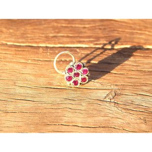 925 Sterling <b>Silver</b> <b>Nose</b> <b>Stud</b> with Natural Ruby Diamond and Gold Round <b>Nose</b> <b>Stud</b> with Flower Design Elegant <b>Nose</b> Ring - Product Image 2
