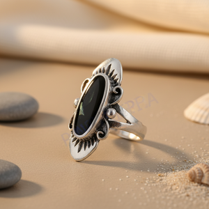 Bague statement en argent 925 avec onyx noir pour femmes, bijoux fins faits à la main avec placage rhodium, pierre naturelle comme pierre principale - Product Image 2