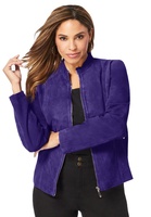 Vente directe usine, faible MOQ, veste en cuir de vachette tricotée respirante à col roulé pour femme, grande taille, haute qualité, mode hiver