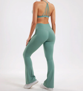 Ensemble d'entraînement 2 pièces pour femmes soutien-gorge de sport rembourré et Leggings évasés taille haute ensemble de Yoga athlétique Gym extensible soutien-gorge de sport ensemble de Leggings - Product Image 3