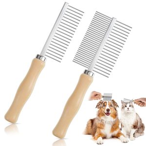 Peine Cortapelos para Mascotas de Acero Inoxidable con Mango de Madera, Fácil de Limpiar, Cepillo de Aseo para Perros y Gatos, Accesorio Simple para Masaje de Mascotas Pequeñas - Product Image 1