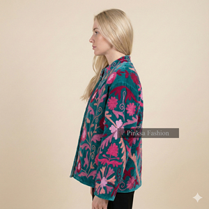 Chaqueta Bomber de Invierno para Mujer, de Lujo, Artesanal, Bordada, de Terciopelo y Algodón Ecológico, con Patrón Floral Retro, Estilo Boho Chic, Gruesa y Personalizada - Product Image 6