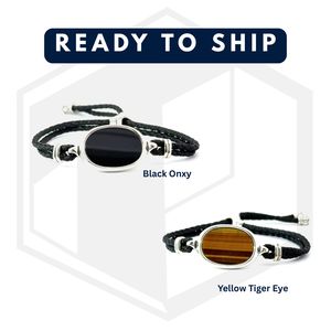 Pulsera de Plata 925 para Mujer, Ajustable, con Cristal de Lapislázuli, Elegante Brazalete con Cordón, Forma Redondeada |   OEM - Product Image 4