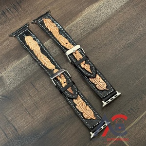 สายนาฬิกาหนังวัวแนววินเทจแบบ2025ดีไซน์ขนนกสายรัดข้อมือสำหรับผู้ชายและผู้หญิง - Product Image 1