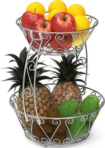 Corbeille à fruits ronde à deux niveaux en métal de haute qualité magnifiquement fabriquée à la main pour les utilisations de stockage polyvalentes de la cuisine à domicile - Product Image 2
