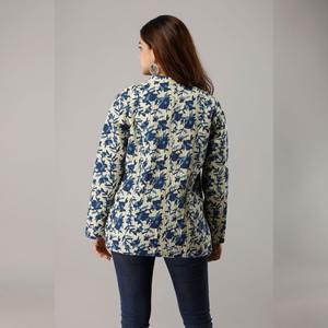 Light Blue Vintage Cotton <b>Quilted</b> <b>Jacket</b> for Summer Embroidered Lace Button Decor Waterproof Breathable Finished Knitted Fabric - Product Image 5