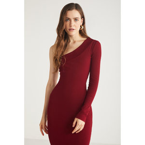 Vestido Midi Ajustado de Mujer, Color Rojizo, Corte Entallado, Tejido Acanalado, Marca ETHIQUET - Product Image 4