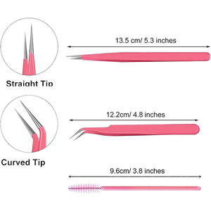 Pinzas de extensión de pestañas de acero inoxidable rosa oscuro de 2 piezas - Product Image 6