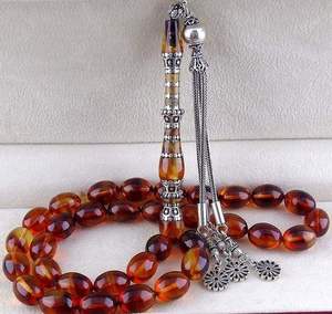 Chapelet turquoise écologique en résine naturelle peint à la main, perles de prière Tasbih en gros - Product Image 3