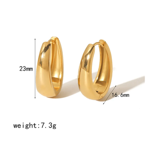 Boucles d'oreilles ovales en acier inoxydable à la mode poli et or 18 carats Boucles d'oreilles pendantes à la mode pour femmes et filles - Product Image 4