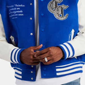 Wholesale New Fashion Blue Varsity Jacket For Men Letterman College Baseball Bomber Warm Jacket Collar Ribbed With Cuffs - Product Image 4